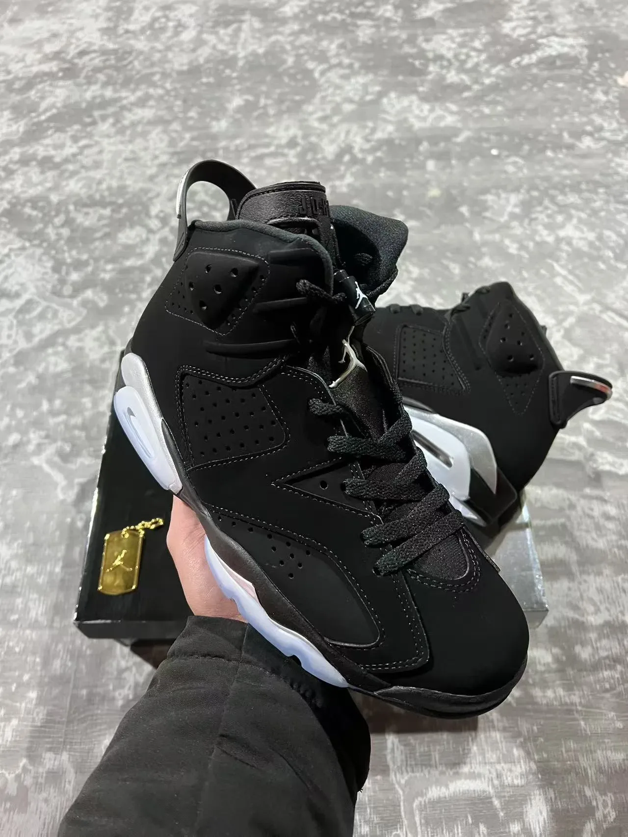 Air Jordan 6 Preto Prata Visible Air Tênis de Basquete 10