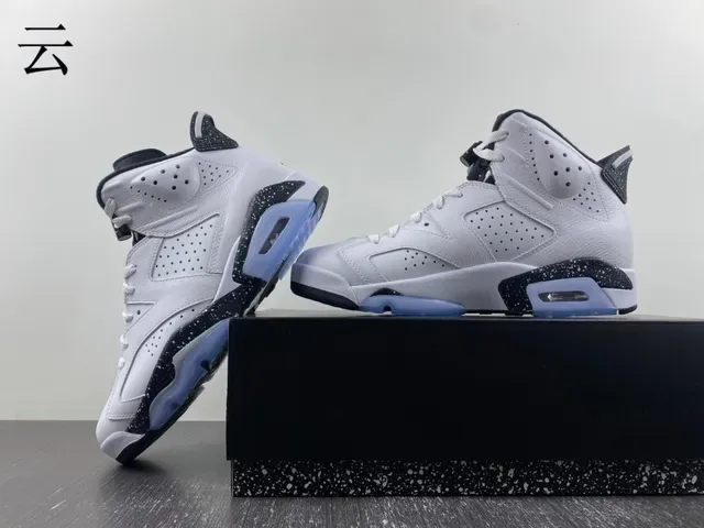 Air Jordan 6 White Black Speckle Light Blue Tênis de basquete 14