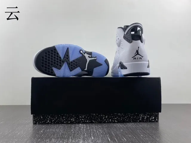 Air Jordan 6 White Black Speckle Light Blue Tênis de basquete 15