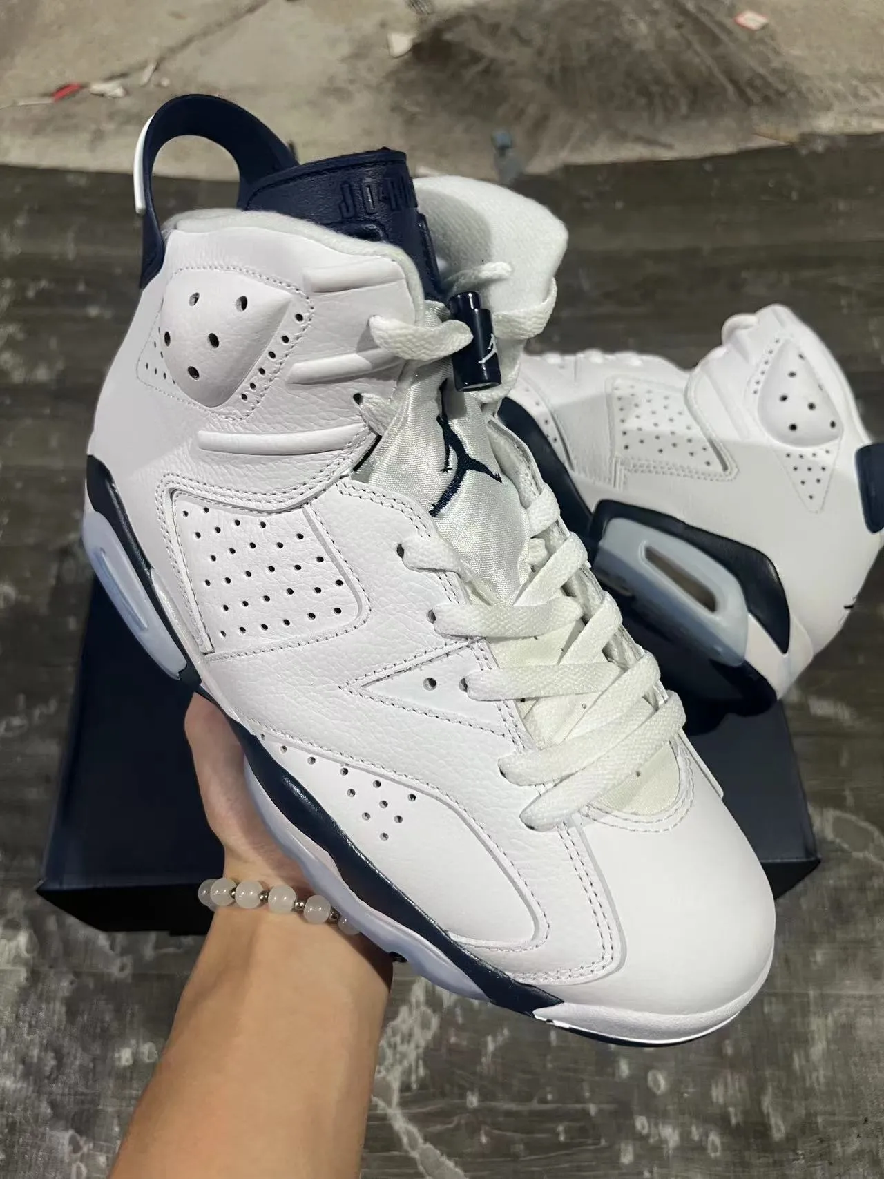 Air Jordan 6 White Navy Basketball Shoes 2