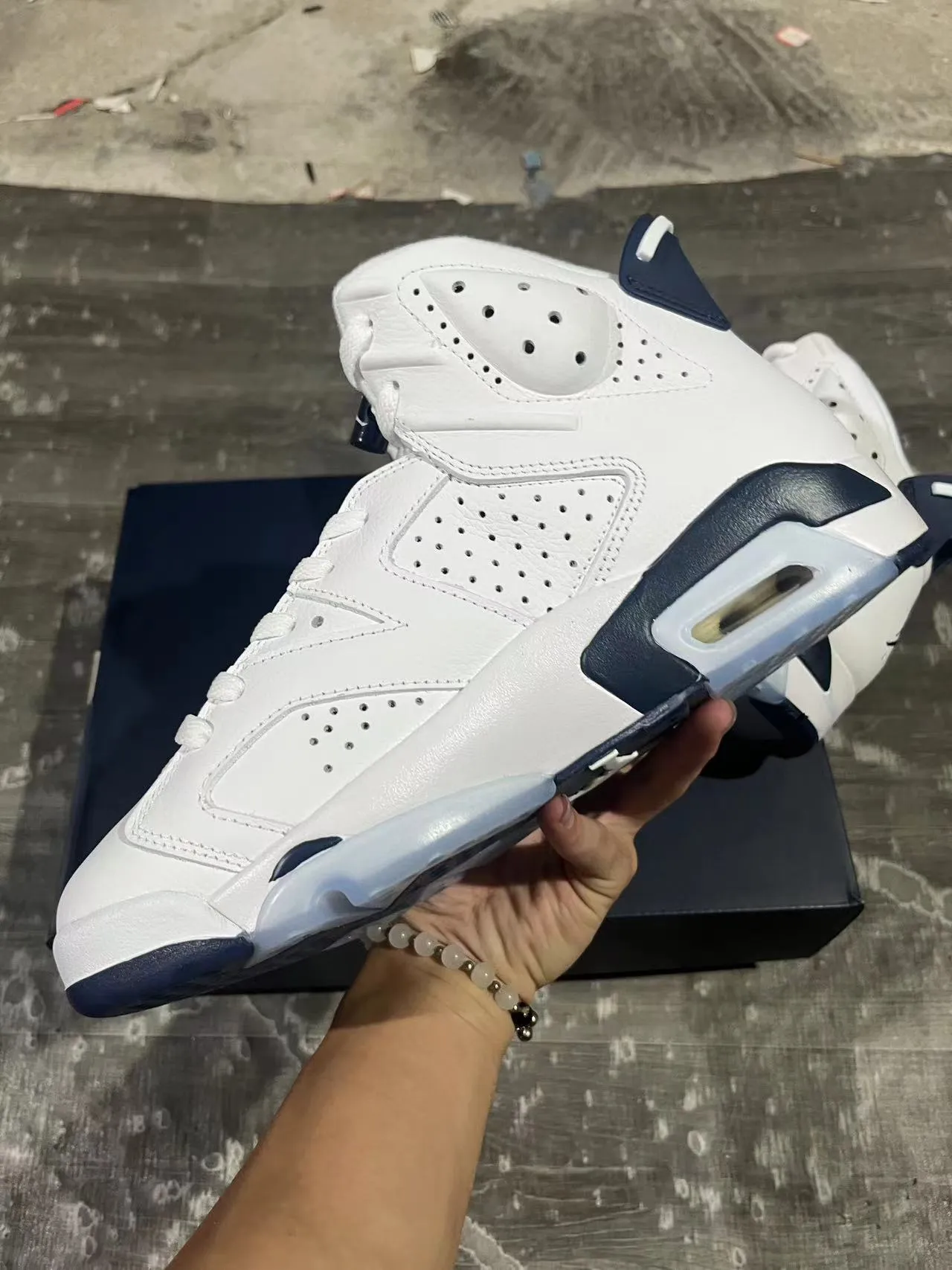 Air Jordan 6 White Navy Basketball Shoes 4