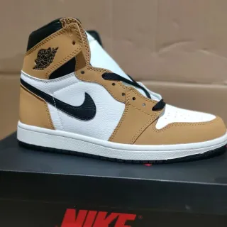 Air Jordan Beige Black High-Top Leather Upper Basketball Shoes
