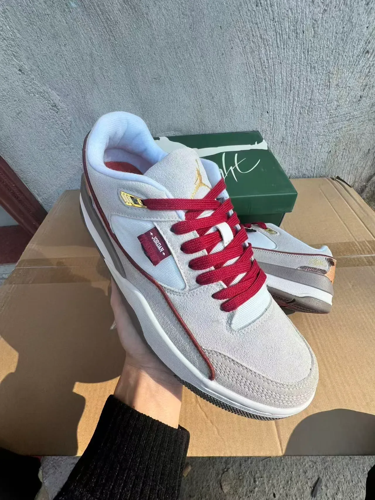 Air Jordan Beige Red Layered Suede-Mesh Upper Contrast Lacing And Piping Lifestyle Sneakers 2