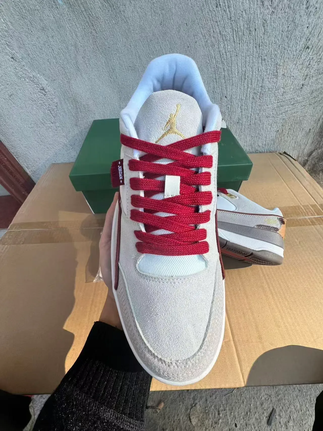 Air Jordan Beige Red Layered Suede-Mesh Upper Contrast Lacing And Piping Lifestyle Sneakers 3