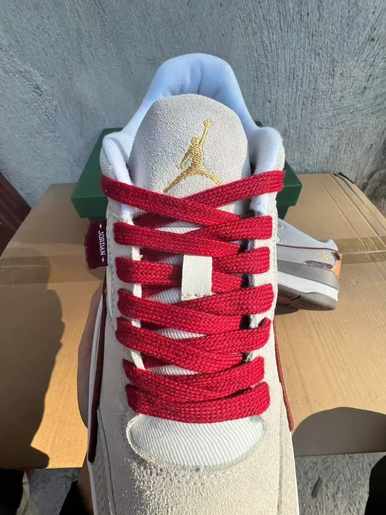 Air Jordan Beige Red Layered Suede-Mesh Upper Contrast Lacing And Piping Lifestyle Sneakers 4