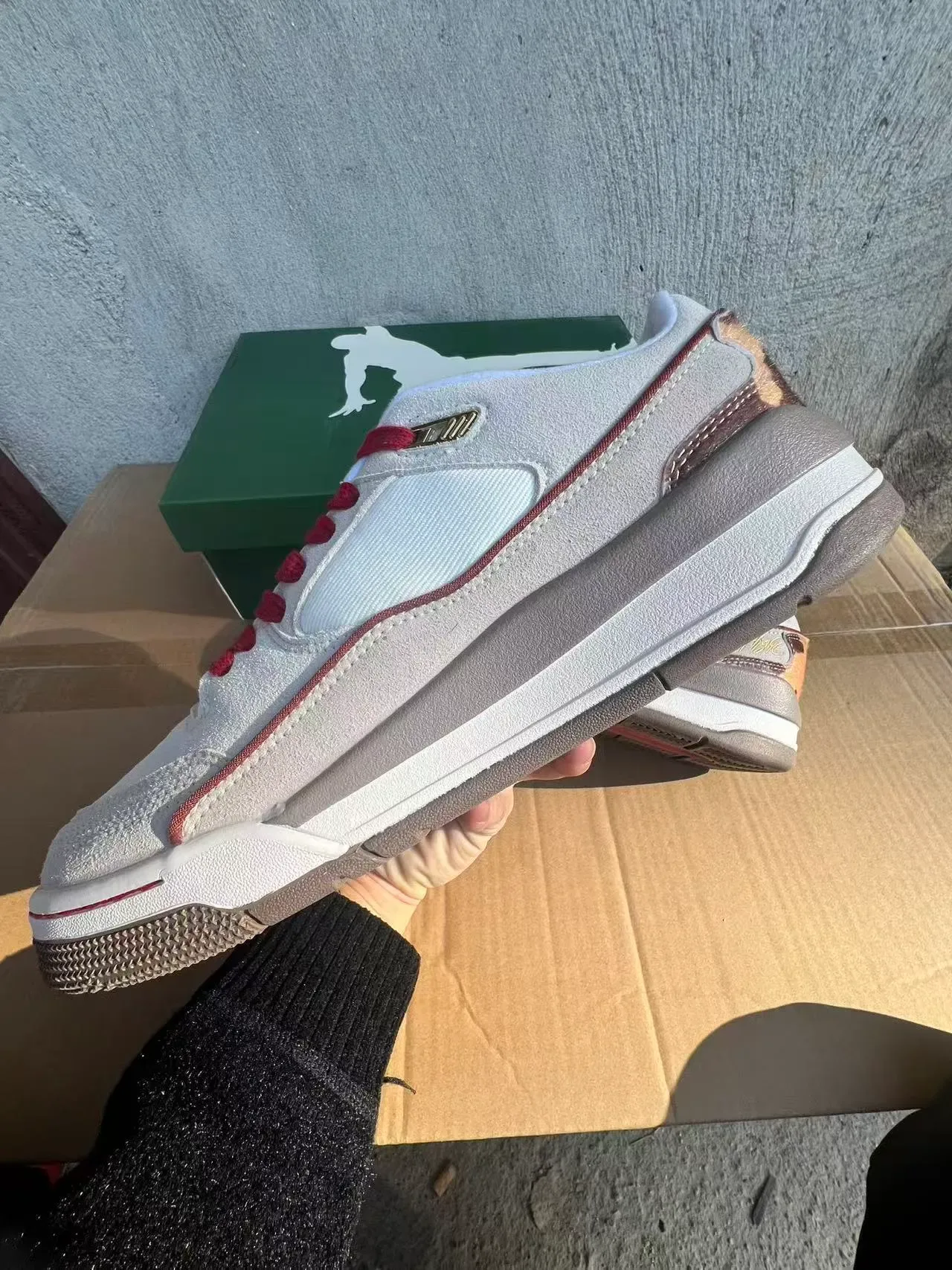 Air Jordan Beige Red Layered Suede-Mesh Upper Contrast Lacing And Piping Lifestyle Sneakers 5