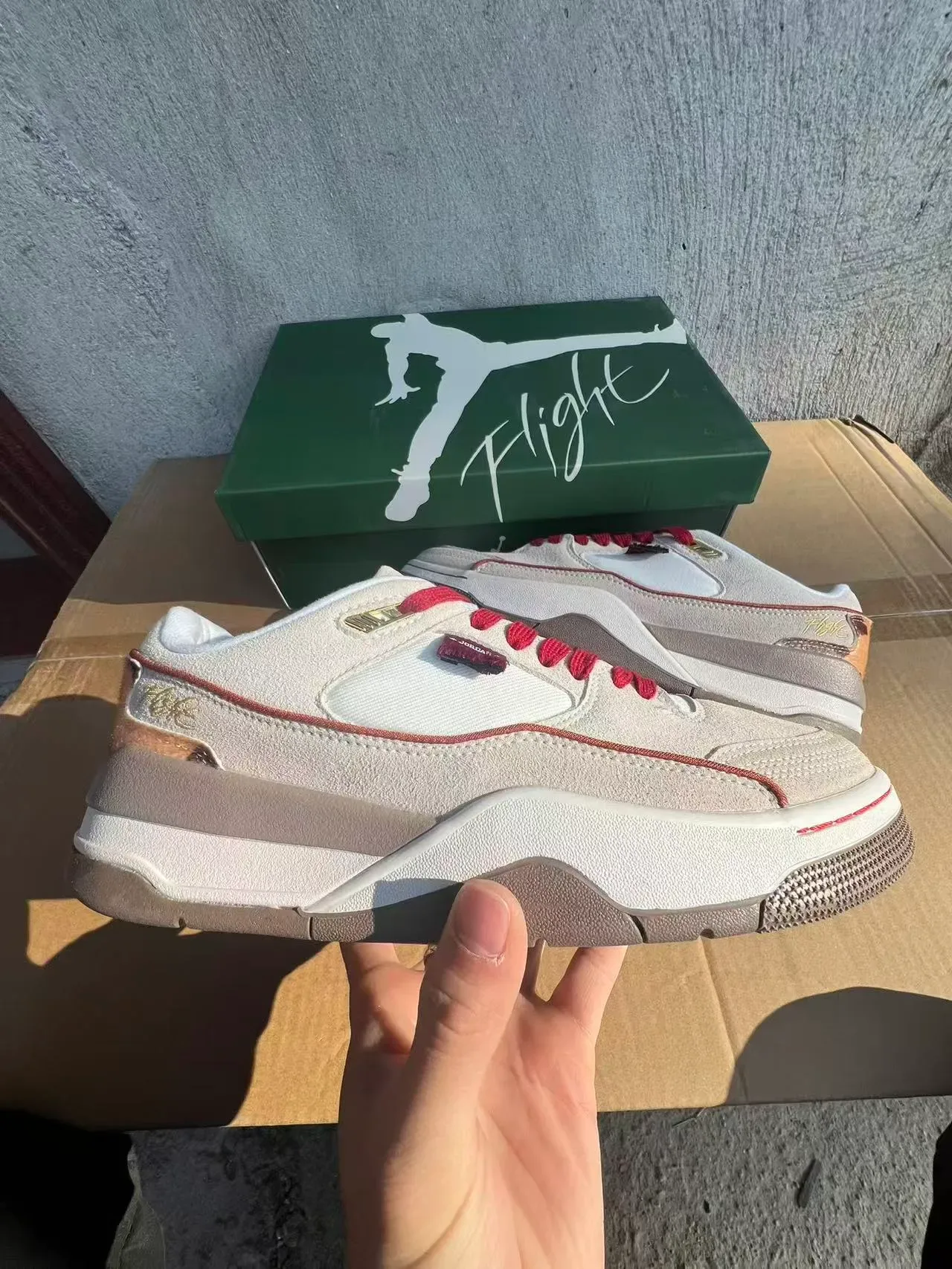 Air Jordan Beige Red Layered Suede-Mesh Upper Contrast Lacing And Piping Lifestyle Sneakers 7