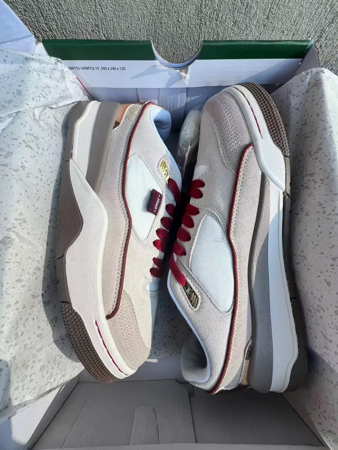 Air Jordan Beige Red Layered Suede-Mesh Upper Contrast Lacing And Piping Lifestyle Sneakers 9