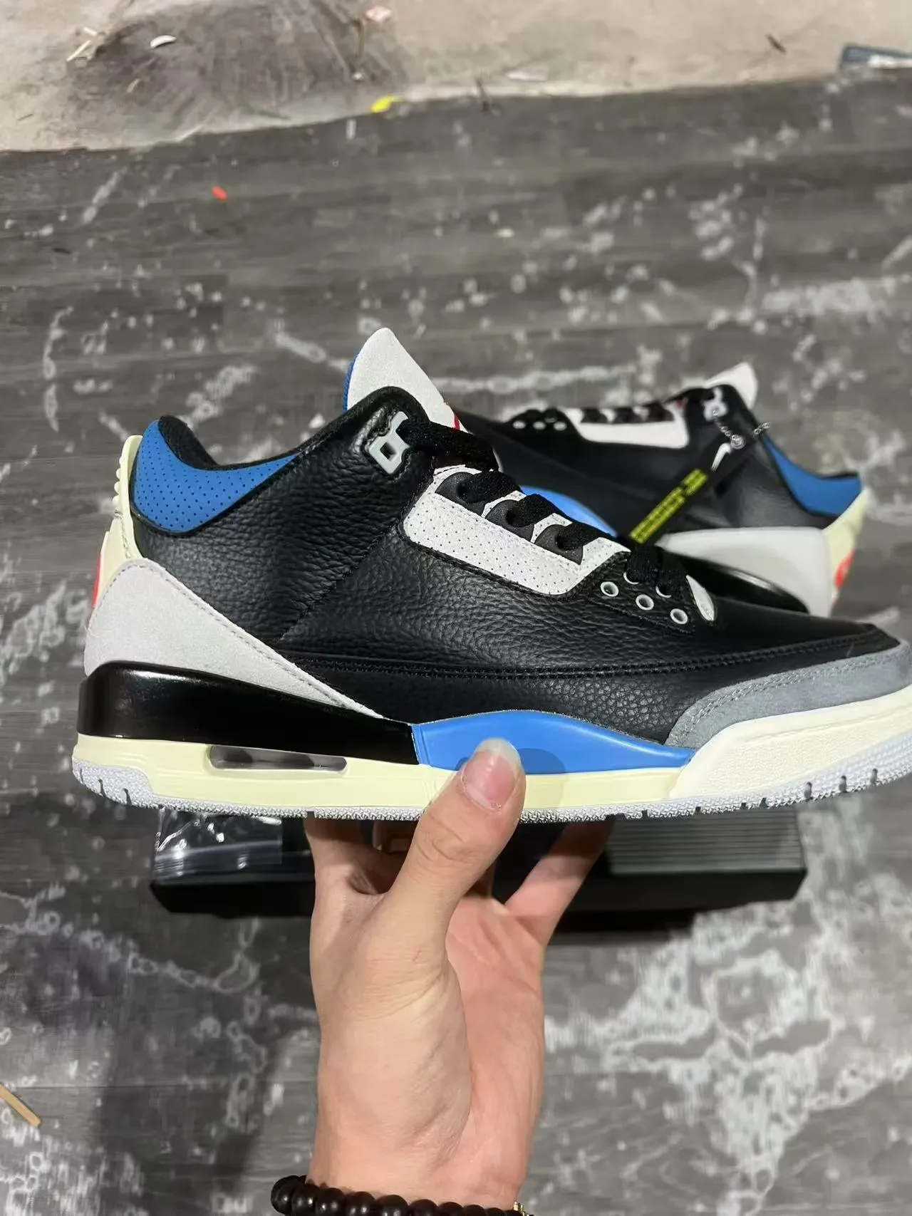 Air Jordan Noir Bleu Hautes Cuir à Grain Chaussures de Basketball 7