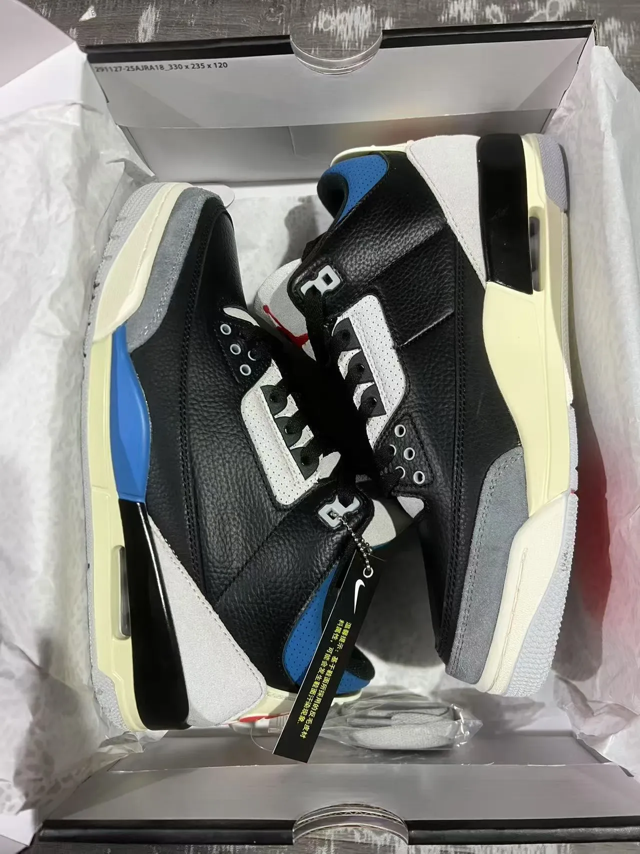 Air Jordan Noir Bleu Hautes Cuir à Grain Chaussures de Basketball 9