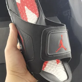 Air Jordan Black Red Synthetic Upper Single-Strap Closure Slippers