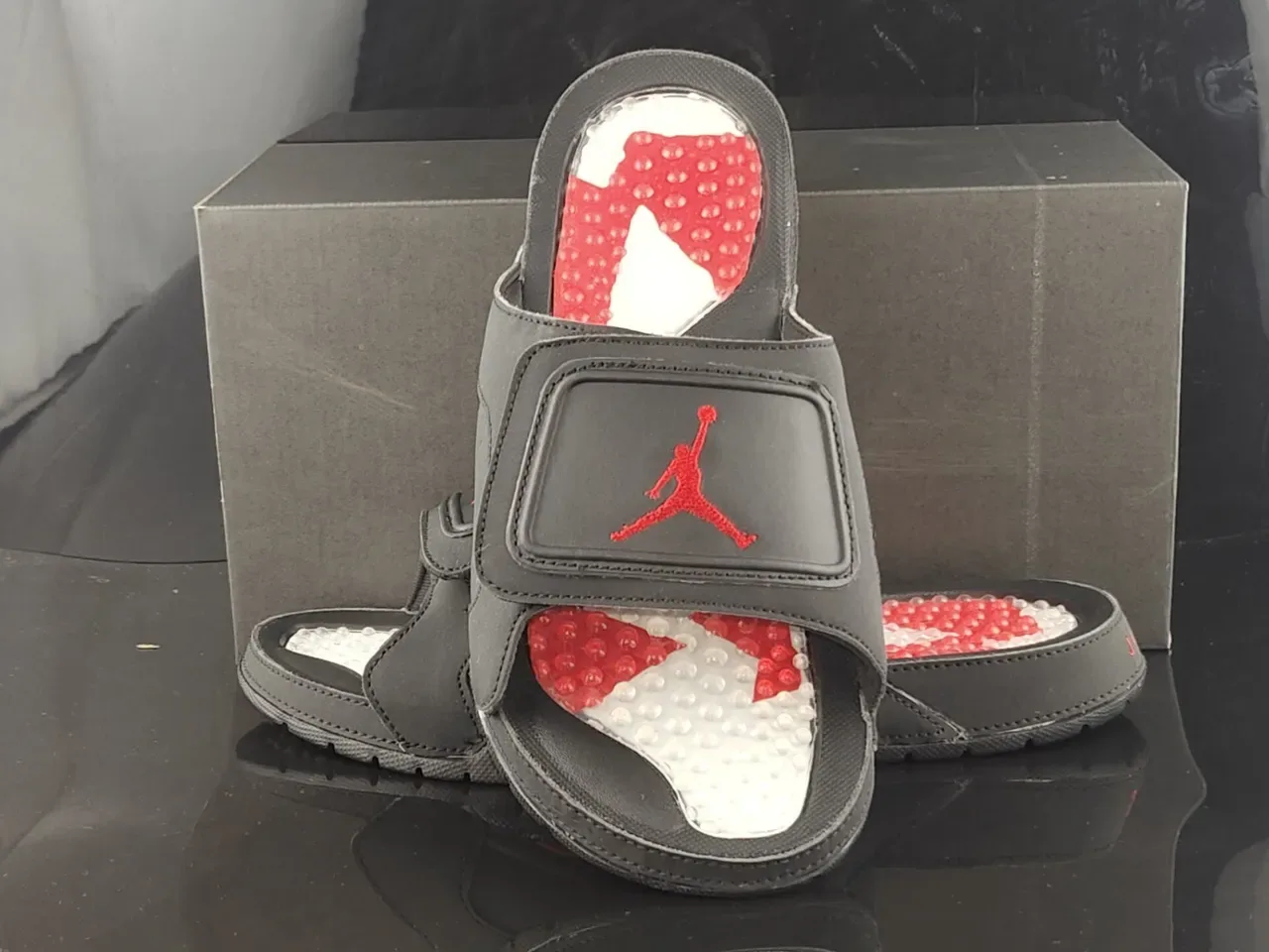 Air Jordan Black Red Synthetic Upper Single-Strap Closure Slippers 3