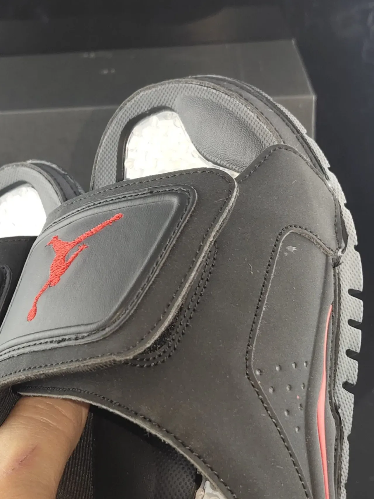 Air Jordan Black Red Synthetic Upper Single-Strap Closure Slippers 6