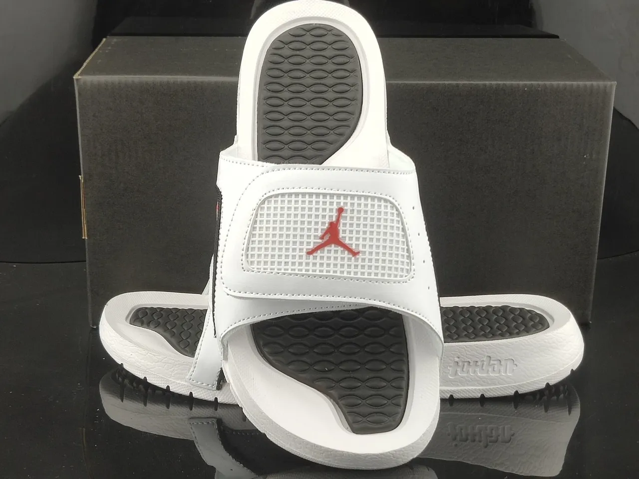 Air Jordan Hydro 7 White Black Red Slippers 3