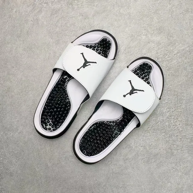 Air Jordan Slide Black White Gold Flame Slipper 5