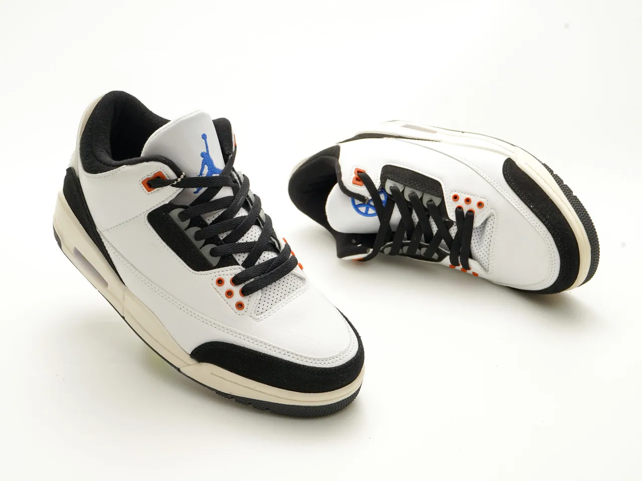Air Jordan White Black High-Top Leather-Suede Hybrid Basketball Shoes 5