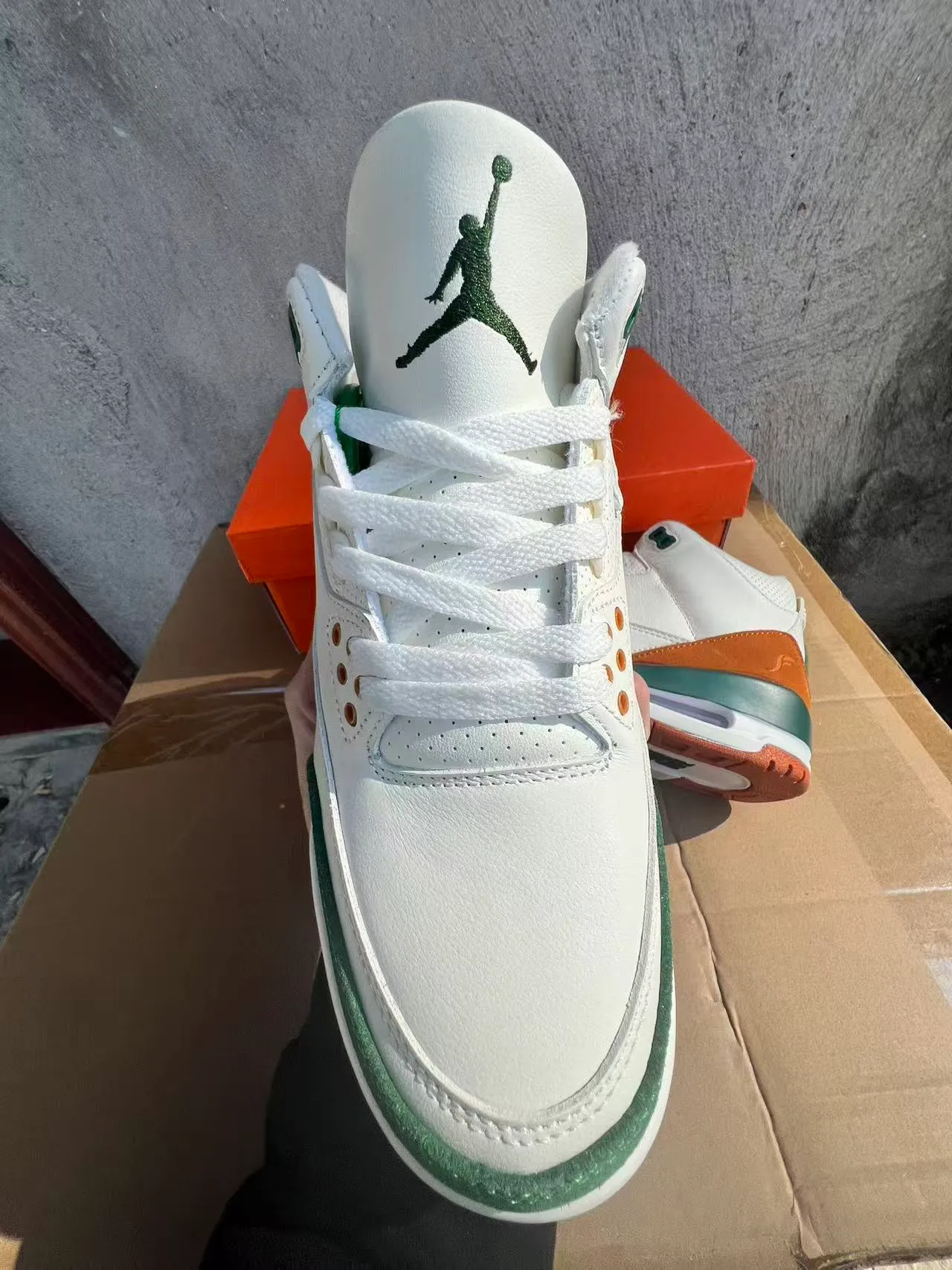 Air Jordan White Green High-Top Leather And Suede Upper Basketball Shoes 3