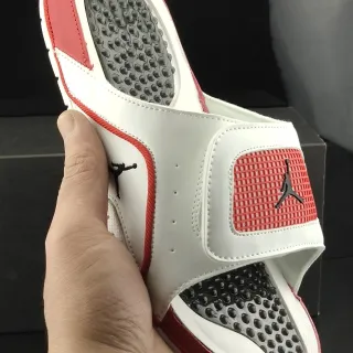 Air Jordan White Red Leather-Like Upper Mesh Strap Panel Slippers
