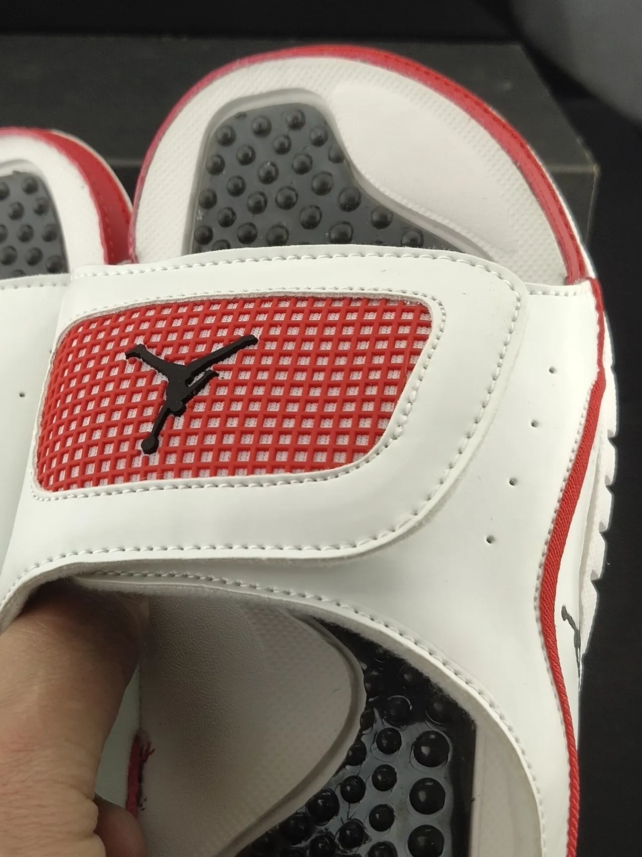 Air Jordan White Red Leather-Like Upper Mesh Strap Panel Slippers 6