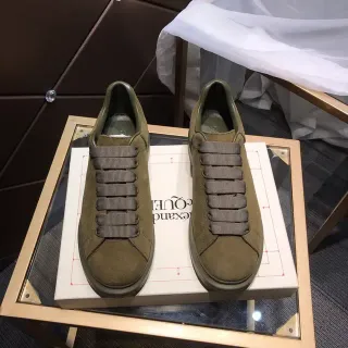 Alexander McQueen Army Green Gray Suede Upper Elastic Strap Lacing Lifestyle Sneakers