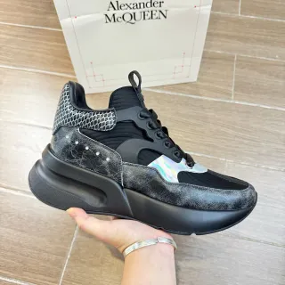 Alexander McQueen Oversized Sneaker Black Silver Sculpted Sole Cracked Leather Texture Chunky Sneakers