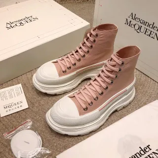 Alexander McQueen बड़े साइज की स्नीकर धूलिया गुलाबी कैनवास हाई-टॉप लाइफस्टाइल स्नीकर