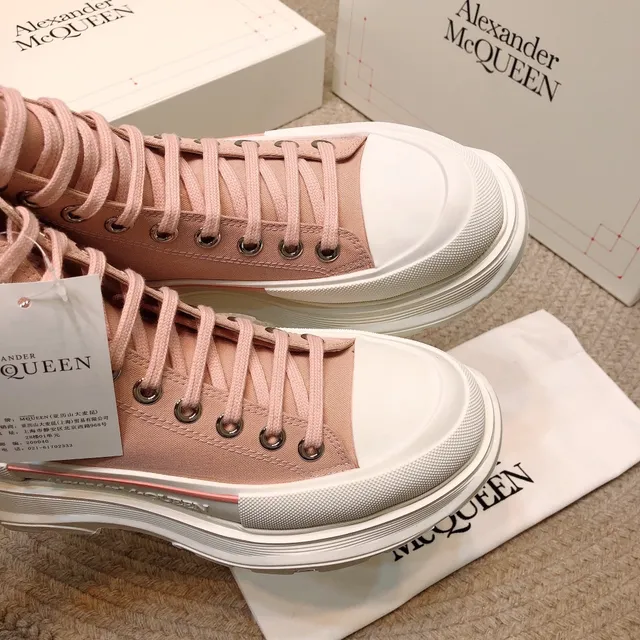 Alexander McQueen Tênis oversized de tela rosa poeirento high-top lifestyle sneakers 3