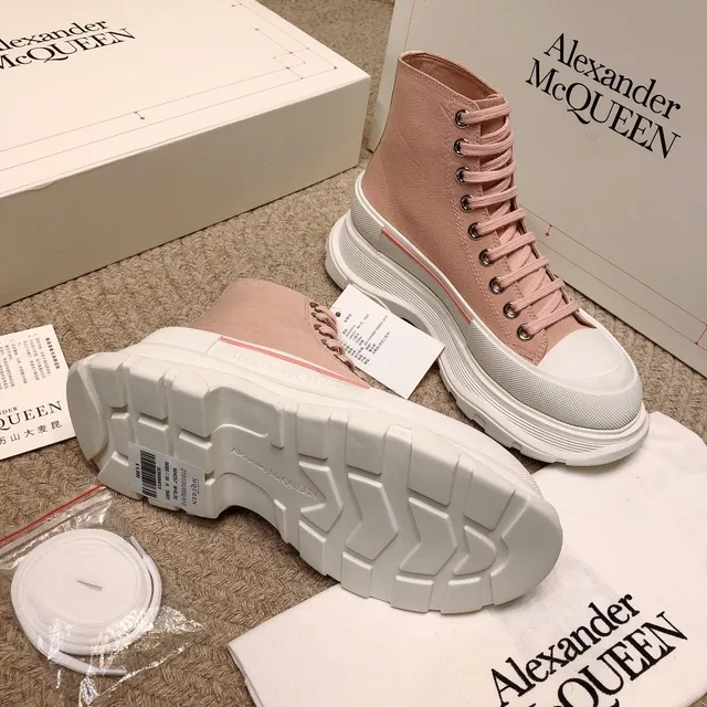 Alexander McQueen Tênis oversized de tela rosa poeirento high-top lifestyle sneakers 4