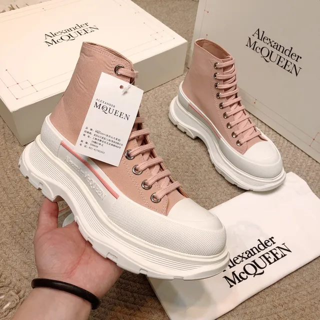 Alexander McQueen Tênis oversized de tela rosa poeirento high-top lifestyle sneakers 5