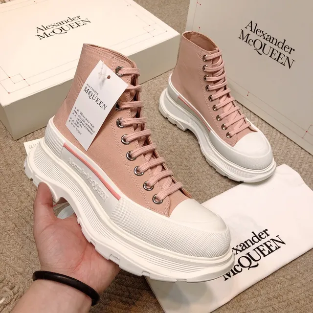 Alexander McQueen Tênis oversized de tela rosa poeirento high-top lifestyle sneakers 6