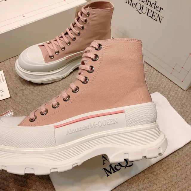 Alexander McQueen Tênis oversized de tela rosa poeirento high-top lifestyle sneakers 7
