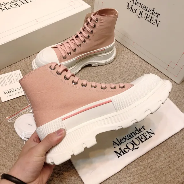 Alexander McQueen Tênis oversized de tela rosa poeirento high-top lifestyle sneakers 8
