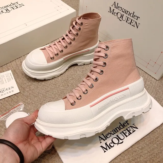 Alexander McQueen Tênis oversized de tela rosa poeirento high-top lifestyle sneakers 9