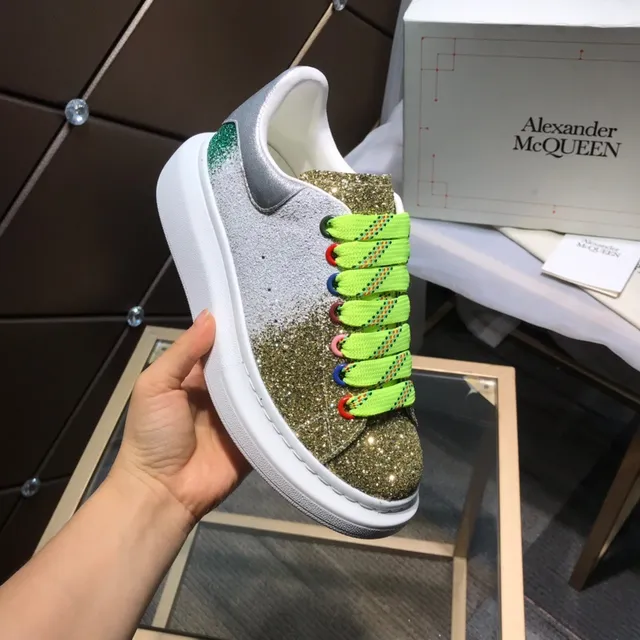 Alexander McQueen Oversized Sneaker Gold Green Platform Sole Gradient Glitter Upper Lifestyle Sneakers 2