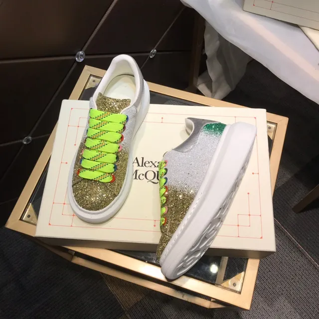 Alexander McQueen Oversized Sneaker Gold Green Platform Sole Gradient Glitter Upper Lifestyle Sneakers 8