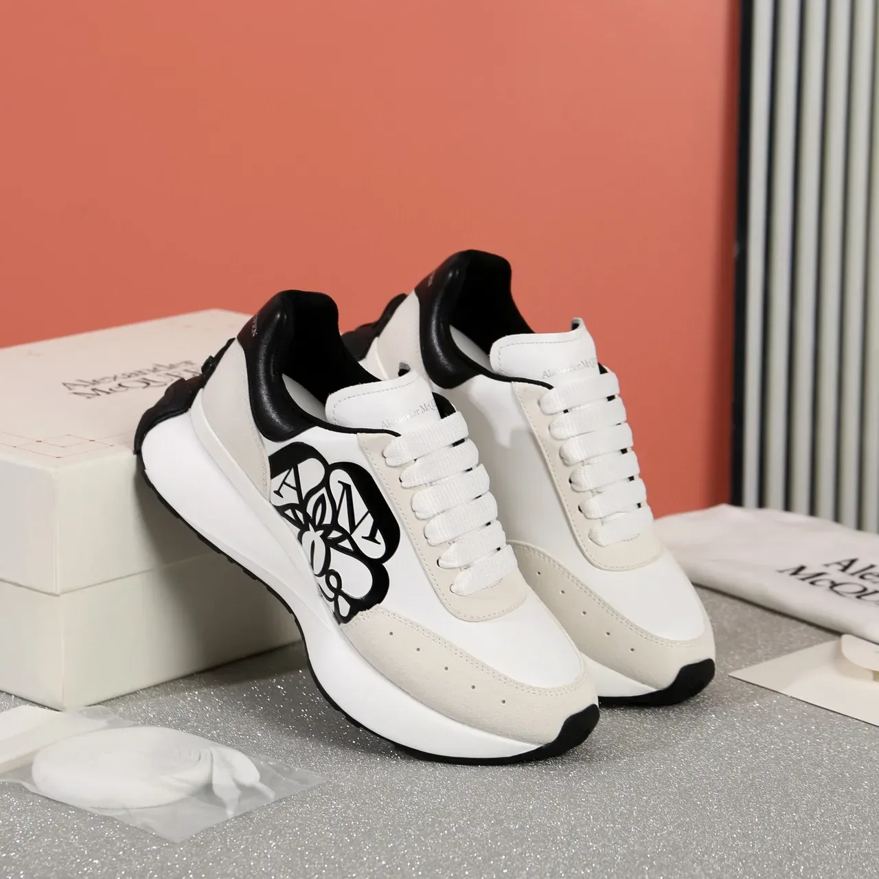 Alexander McQueen Oversized Sneaker White Beige Black Lifestyle Sneakers 6