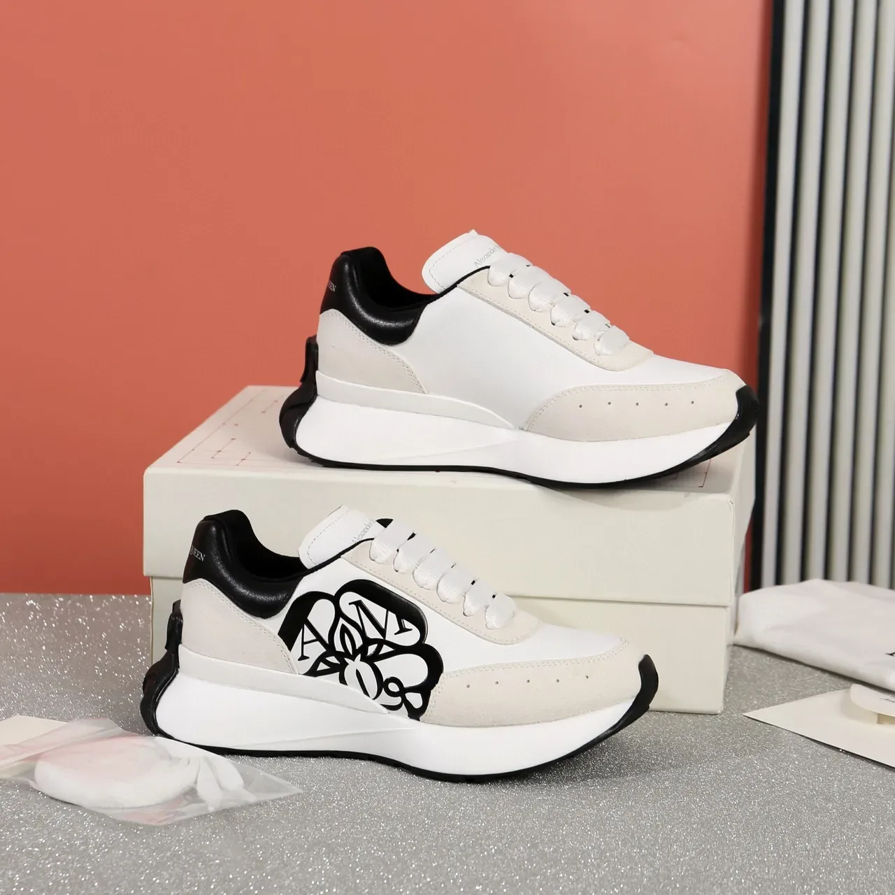 Alexander McQueen Oversized Sneaker White Beige Black Lifestyle Sneakers 7