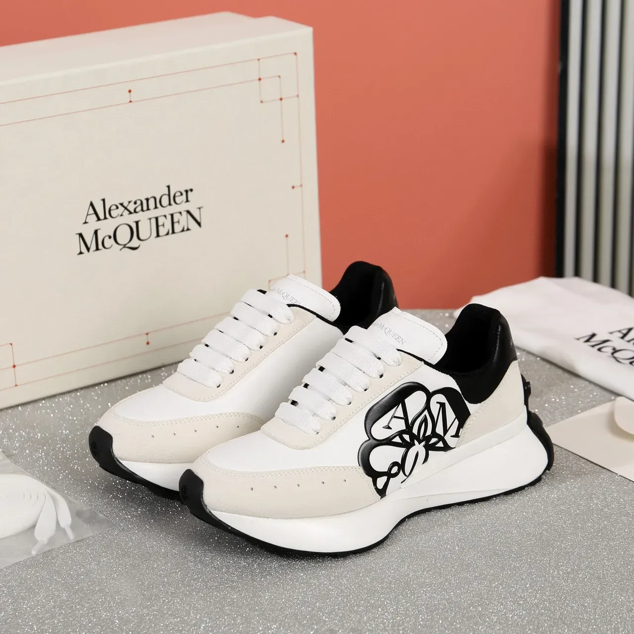 Alexander McQueen Oversized Sneaker White Beige Black Lifestyle Sneakers 8