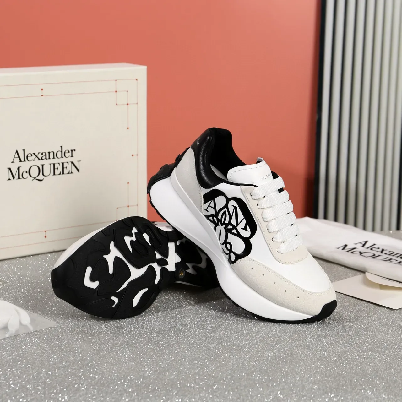 Alexander McQueen Oversized Sneaker White Beige Black Lifestyle Sneakers 9