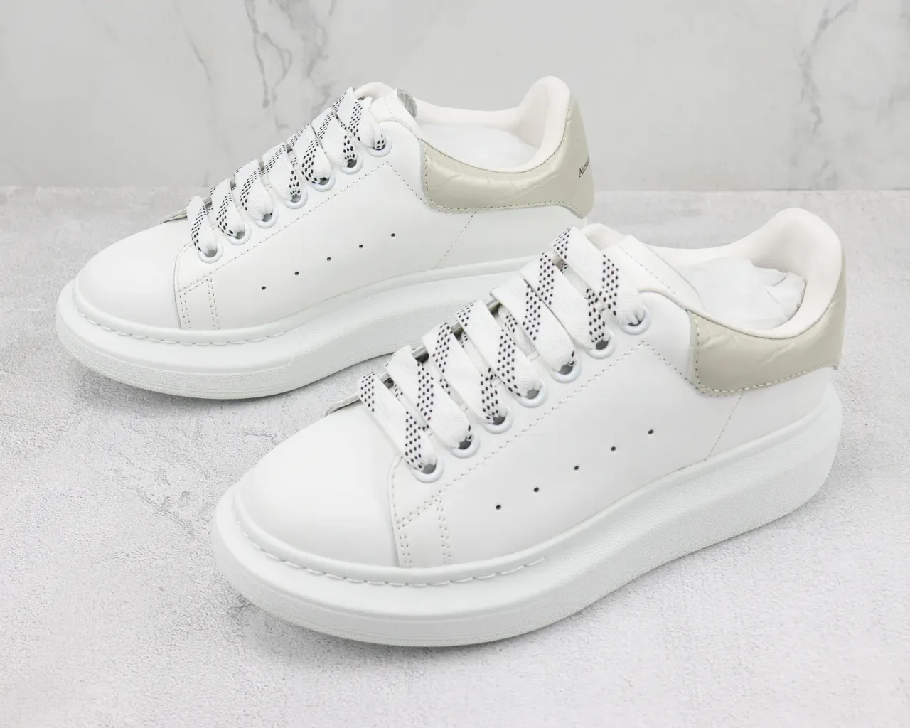 Alexander McQueen Oversized Sneaker White Beige Platform Sole Perforated Toe Cap Lifestyle Sneakers 4