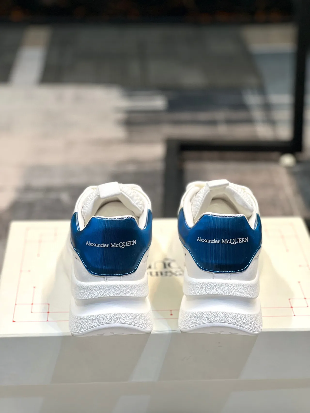 Alexander McQueen Oversized Sneaker White Blue Platform Sole Woven Leather Upper Chunky Sneakers 2