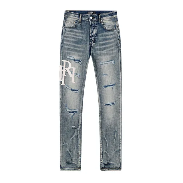 Amiri Blue White Distressed Graphic-Print Jeans 2