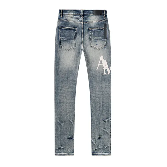 Amiri Blue White Distressed Graphic-Print Jeans 3