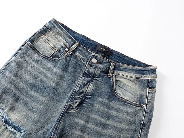 Amiri Blue White Distressed Graphic-Print Jeans 4