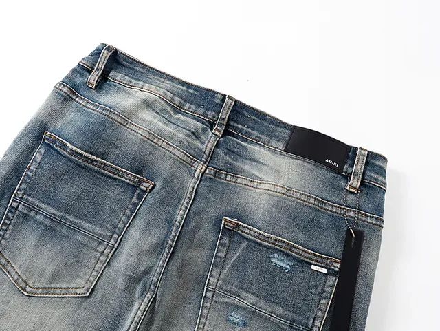 Amiri Blue White Distressed Graphic-Print Jeans 5