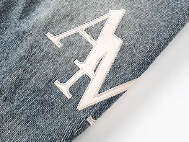 Amiri Blue White Distressed Graphic-Print Jeans 7
