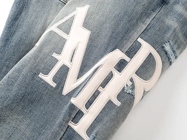 Amiri Blue White Distressed Graphic-Print Jeans 8