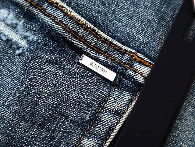 Amiri Blue White Distressed Graphic-Print Jeans 10