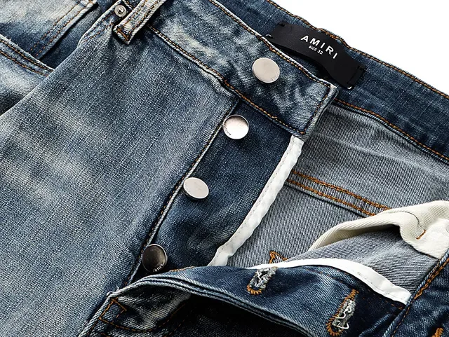 Amiri Blue White Distressed Graphic-Print Jeans 15