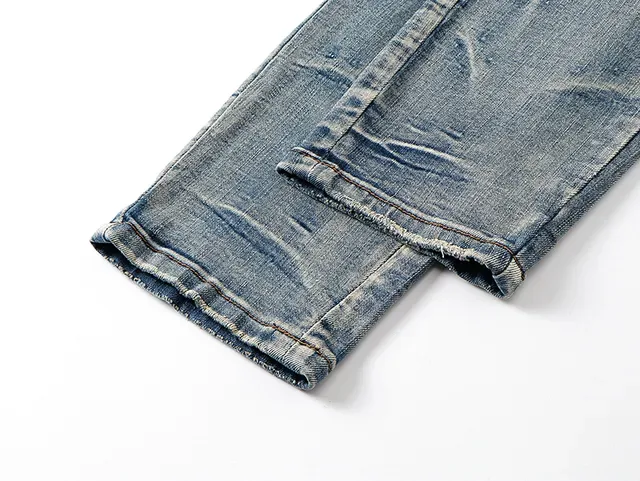 Amiri Blue White Distressed Graphic-Print Jeans 17